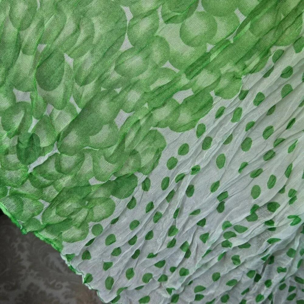 Accessories Green and White Polka Dot Sheer Oblong Scarf Half & Half Print
